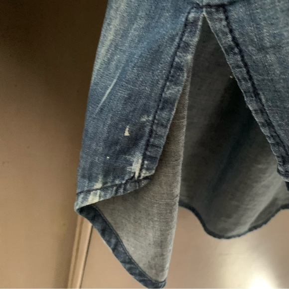 Denim V-Neck Blouse with Zipper - Picture 5 of 7